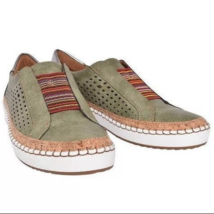 Damen perforierte Slipper-Sneaker mit Elastikeinsatz und Korkoptik-Plateau Shop Nory