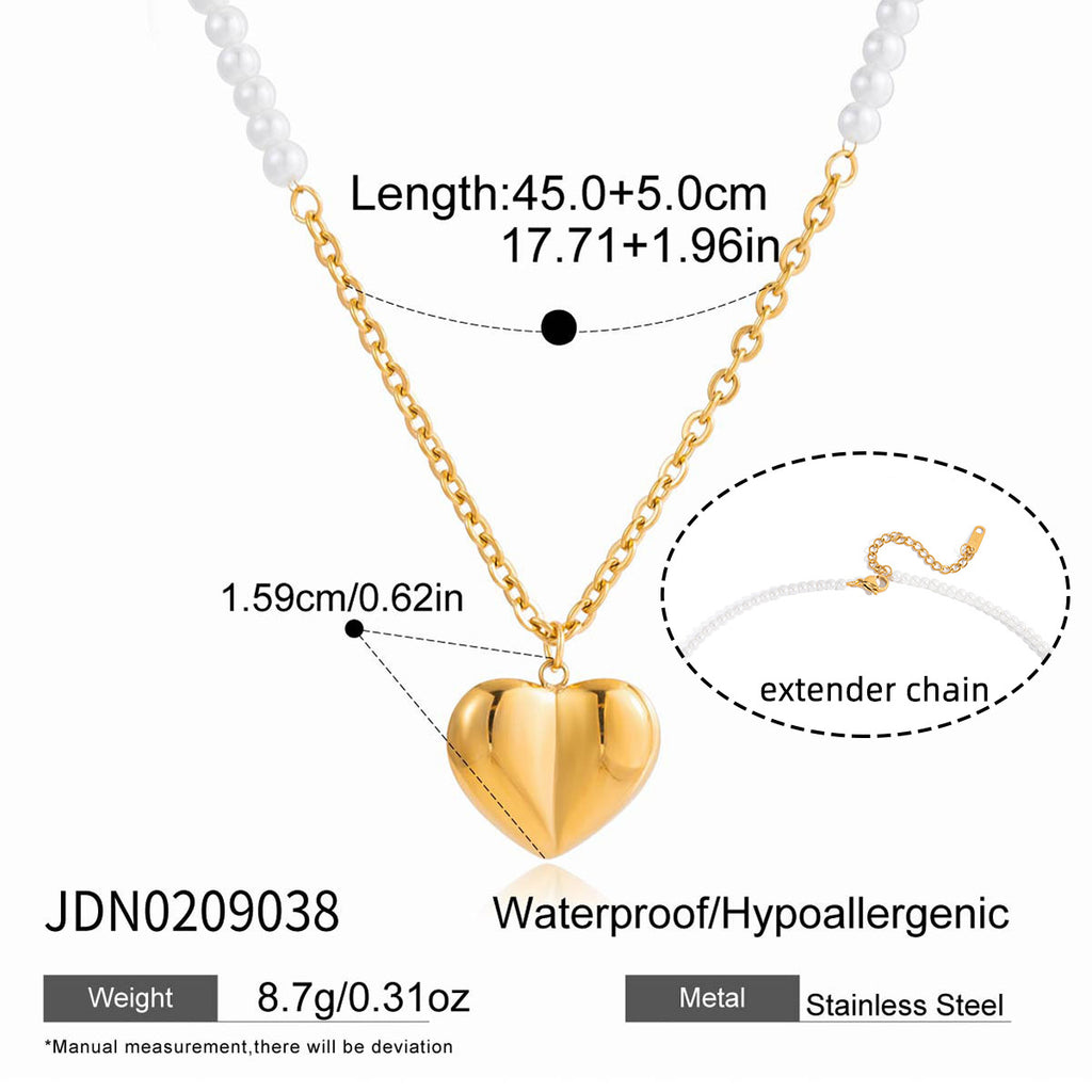 Damen Halskette mit herzförmigem Anhänger und eleganter Perlenverzierung Shop Nory