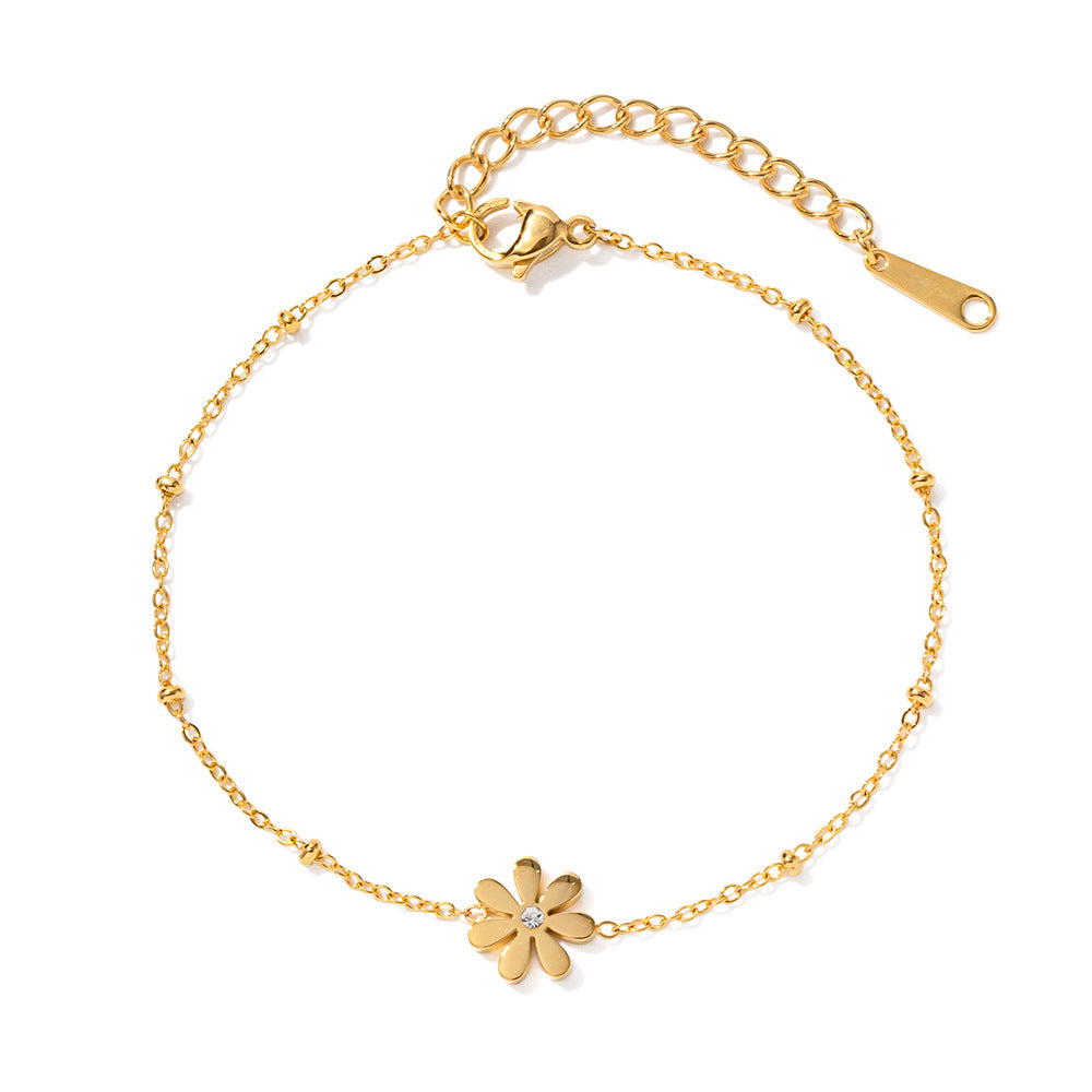 Damen Fußkettchen mit floralen Motiven und funkelndem Zirkonia Shop Nory