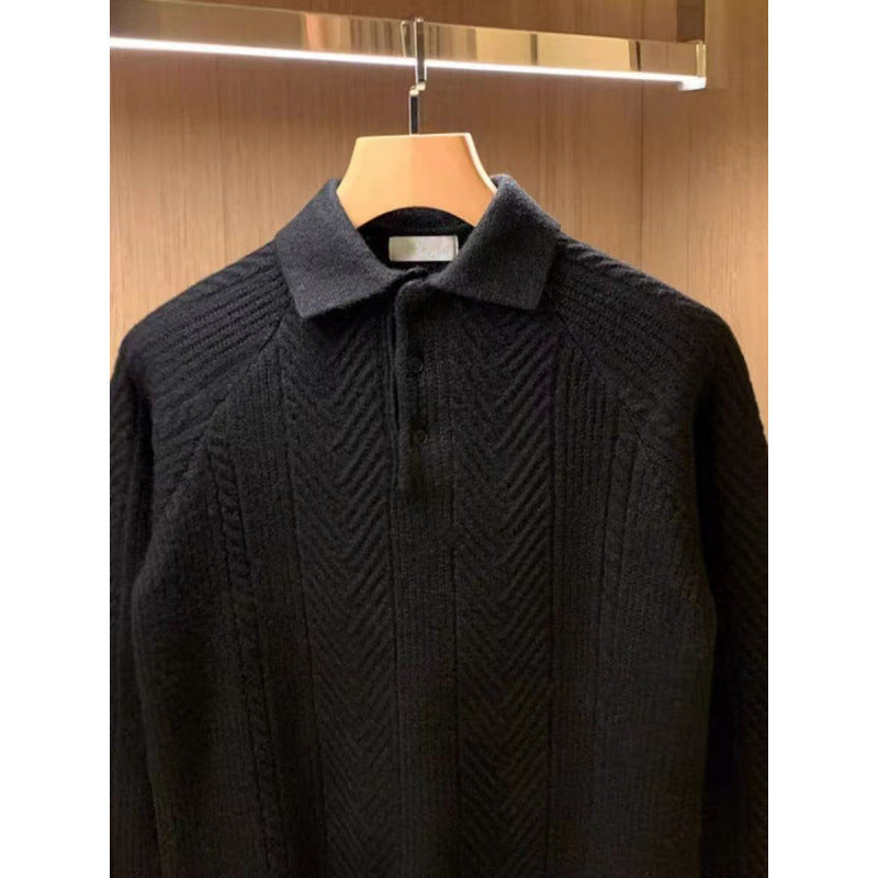 Herren Feinstrick-Polopullover mit halber Knopfleiste und Zopfmuster Shop Nory