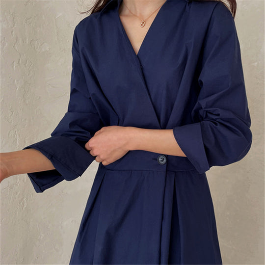 Damen Wickel-Hemdkleid mit tailliertem Bund, Kellerfalten und Eingrifftaschen Shop Nory