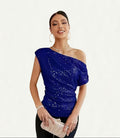 Damen Elegantes asymmetrisches Top mit Glitzerakzenten