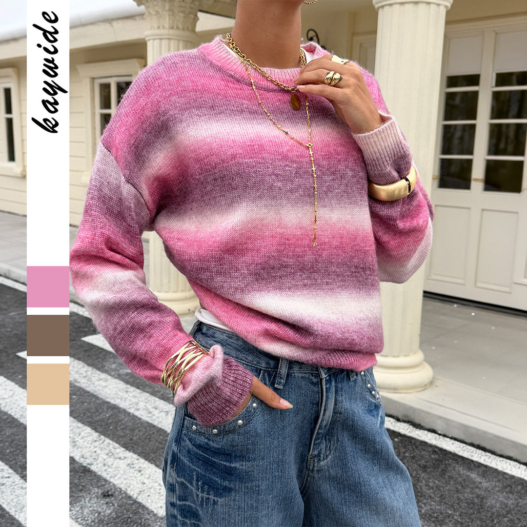Damen nan Oversized-Feinstrickpullover mit Ombre-Verlauf, Rundhalsausschnitt und überschnittener Schulter Shop Nory
