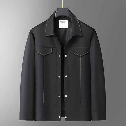 Herren Glattes Kunstleder-Overshirt mit Hemdkragen und Druckknopfverschluss Shop Nory