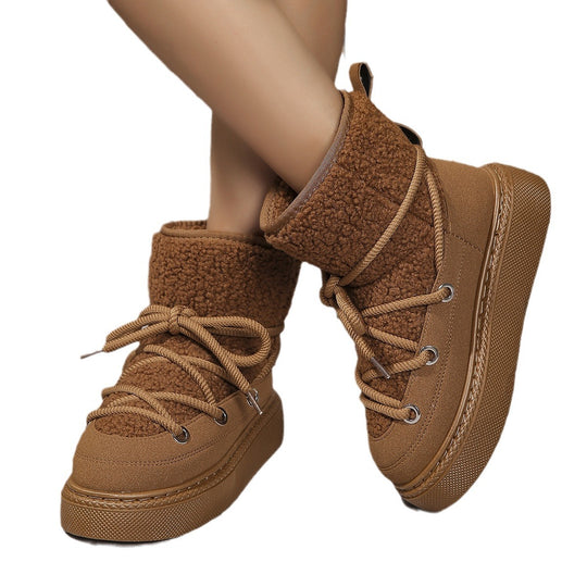 Damen Gefütterte Plateau-Schnürboots mit Teddyfutter und dicker Profilsohle Shop Nory