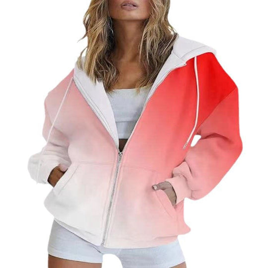 Damen Oversized Kapuzenjacke mit Farbverlauf und Praktischen Taschen Shopnory