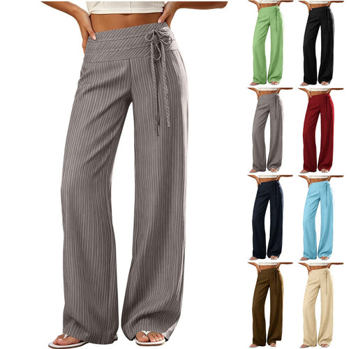 Damen Weite High-Waist Palazzo-Hose mit Streifenmuster und Bindegürtel Shop Nory