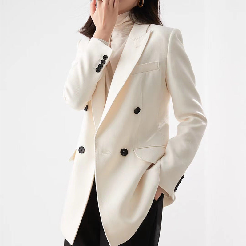 Damen Taillierter Longline-Blazer mit doppelreihiger Knopfleiste und Pattentaschen Shop Nory
