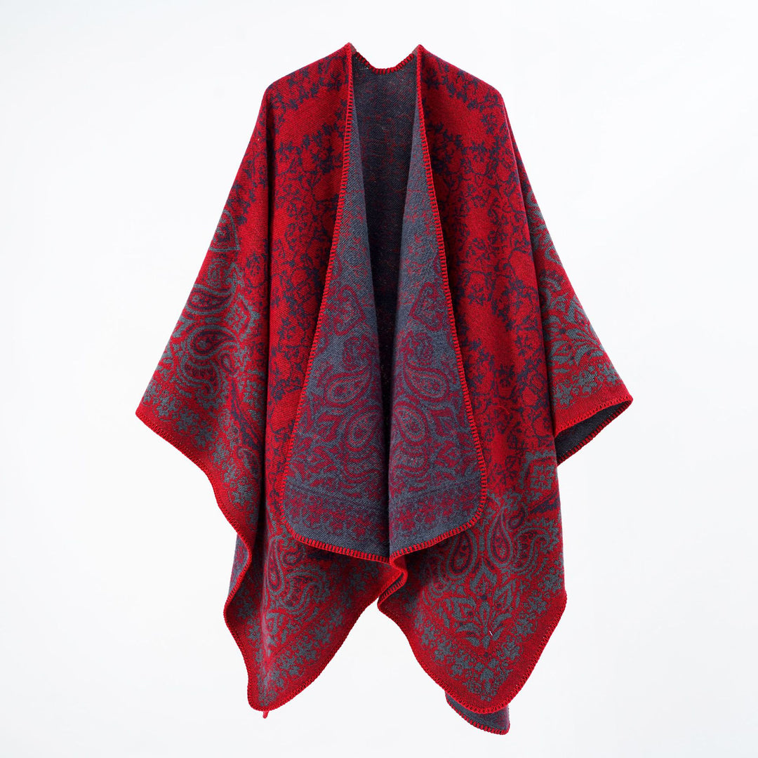 Damen Überwurfponcho im Double-Face‑Jacquard mit Paisley‑Inspiration und Zierstichkante Shop Nory