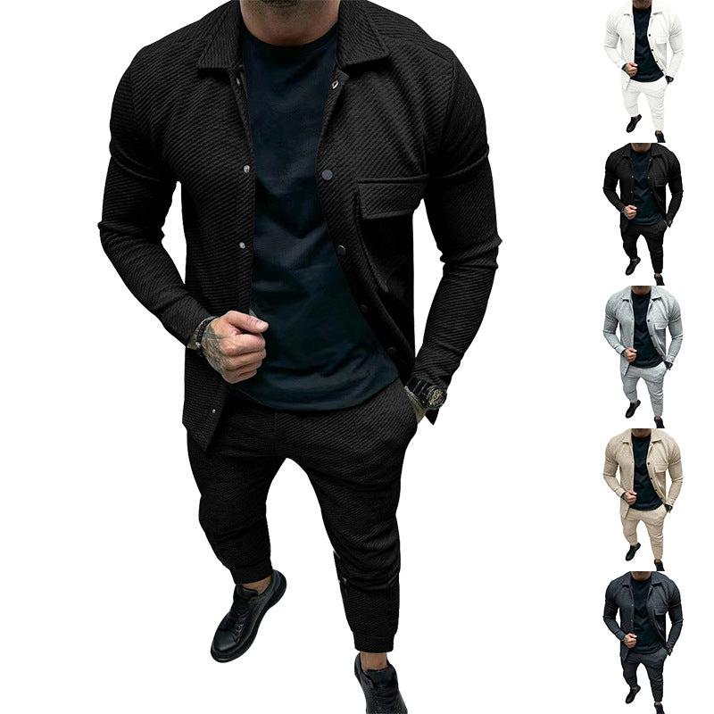 Herren Strukturiertes Jersey-Freizeitset mit Overshirt und Tapered Jogginghose Shop Nory