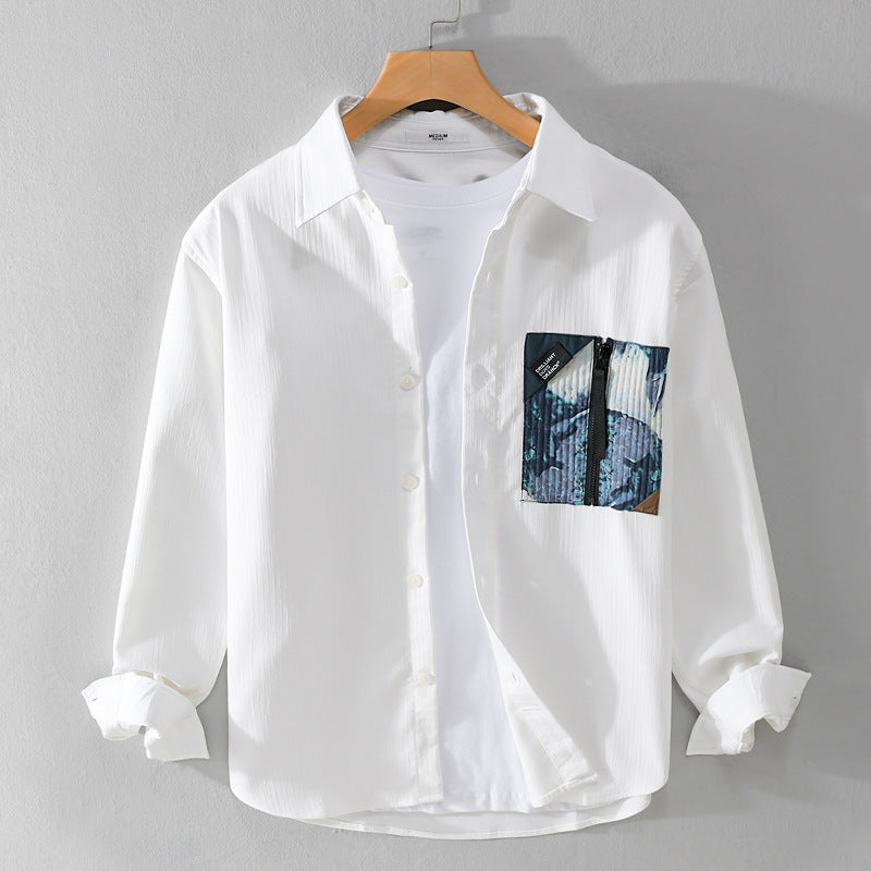 Herren Leichtes Hemdjacke-Overshirt mit kontrastierter Reißverschluss-Brusttasche und Relaxed-Fit Shop Nory