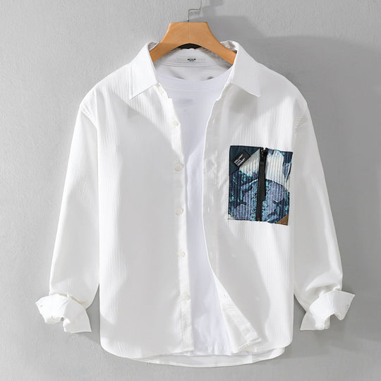 Herren Leichtes Hemdjacke-Overshirt mit kontrastierter Reißverschluss-Brusttasche und Relaxed-Fit Shop Nory