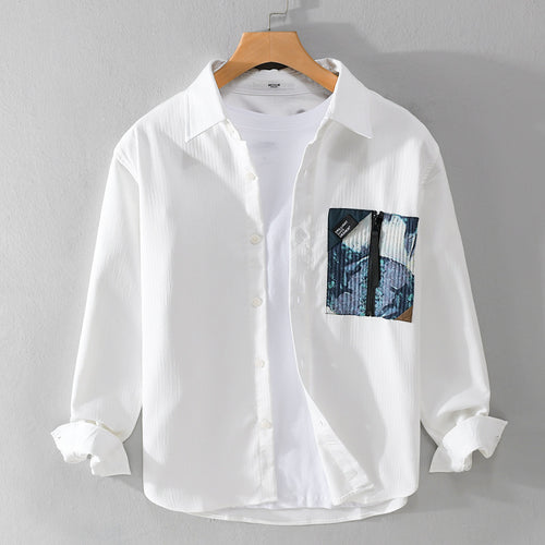 Herren Leichtes Hemdjacke-Overshirt mit kontrastierter Reißverschluss-Brusttasche und Relaxed-Fit Shop Nory