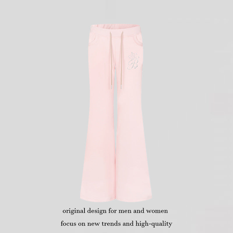 Damen Ausgestellte Loungehose mit hohem Komfortbund, Kordelzug und Strass‑Logo Shop Nory