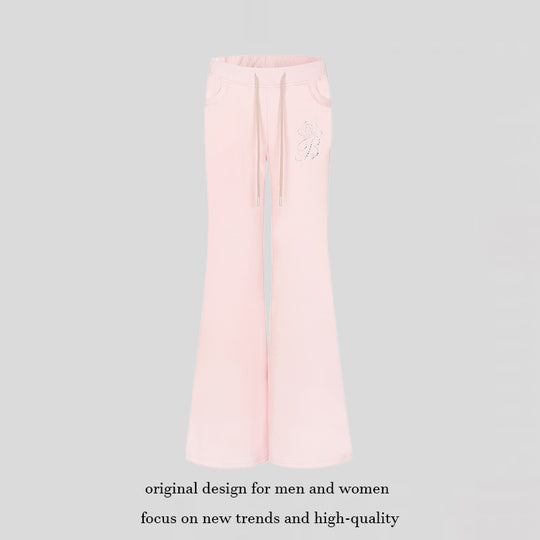 Damen Ausgestellte Loungehose mit hohem Komfortbund, Kordelzug und Strass‑Logo Shop Nory