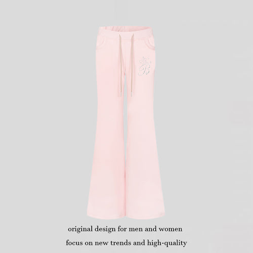 Damen Ausgestellte Loungehose mit hohem Komfortbund, Kordelzug und Strass‑Logo Shop Nory