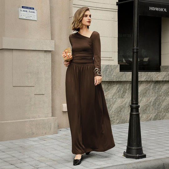 Damen asymmetrisches Maxikleid mit langem Ärmel und geraffter Taillenpartie Shop Nory