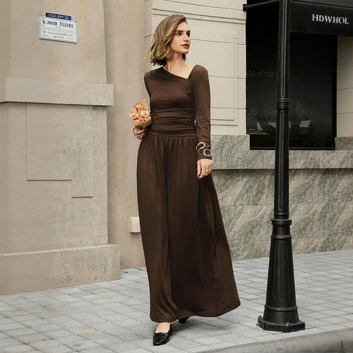 Damen asymmetrisches Maxikleid mit langem Ärmel und geraffter Taillenpartie Shop Nory