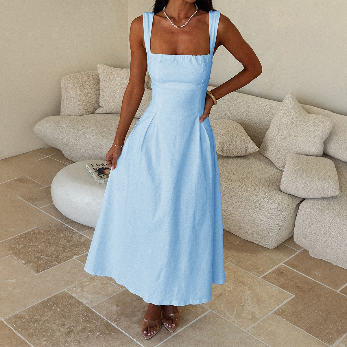 Damen Maxi-Kleid mit schulterfreiem Design und eleganten Rüschendetails Shopnory