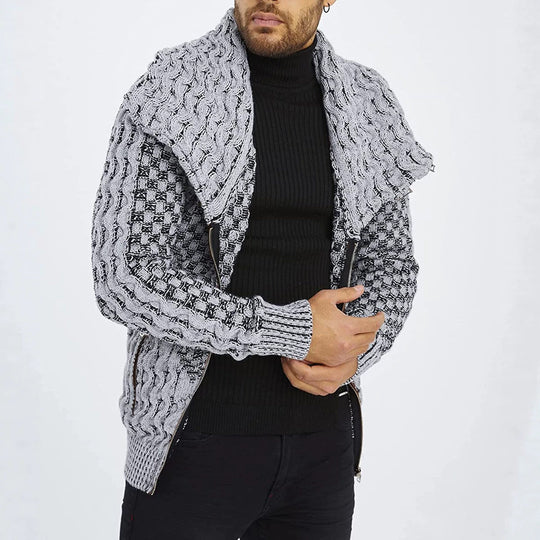Herren Grobstrick-Cardigan mit asymmetrischem Wickelkragen und Reißverschluss Shop Nory