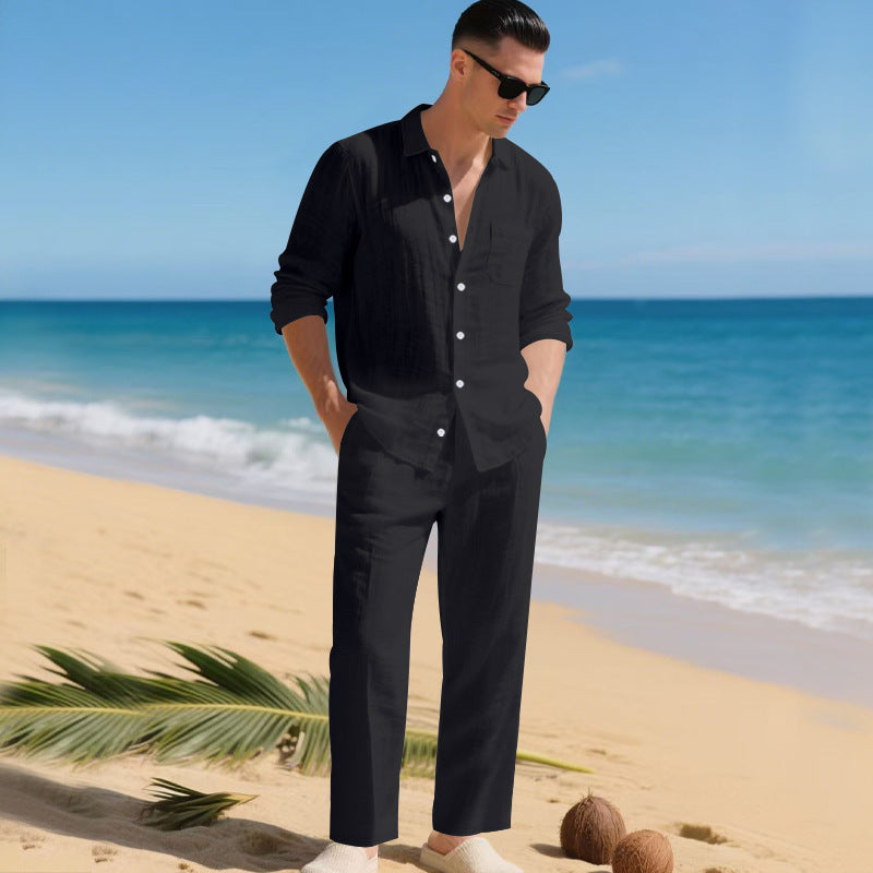 Herren leichtes Leinen-Outfit mit stilvollem Hemd und eleganter Hose ShopNory