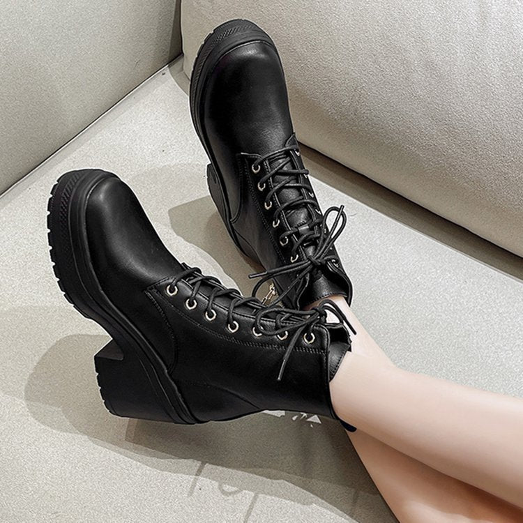 Damen Modische Plateau-Stiefel mit schnürbarer Konstruktion und robustem Profil Shopnory