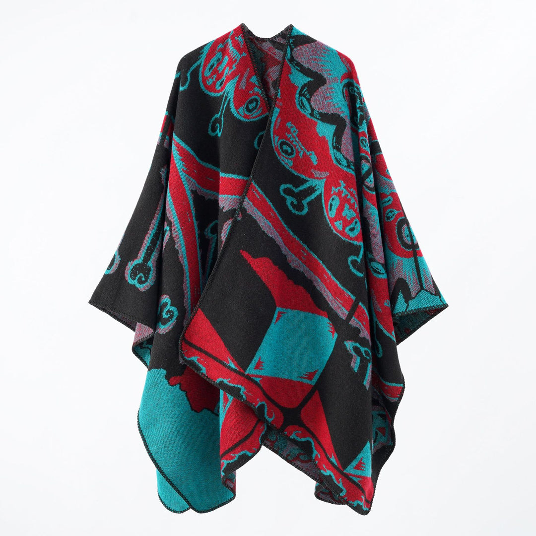 Damen Statement-Capeponcho aus jacquardgewebtem Wollmix mit Skull- und Knochenmuster Shop Nory