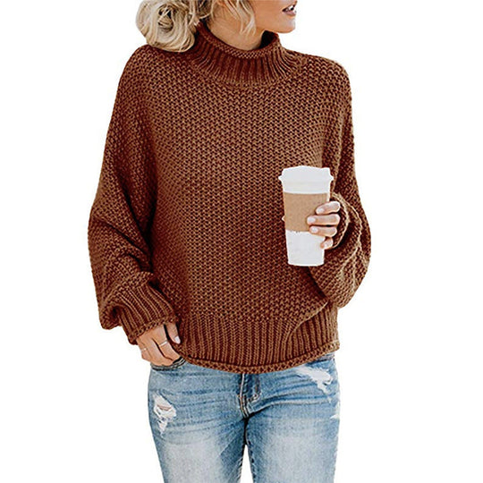 Damen Baumwoll-Strickpullover mit hohem Kragen