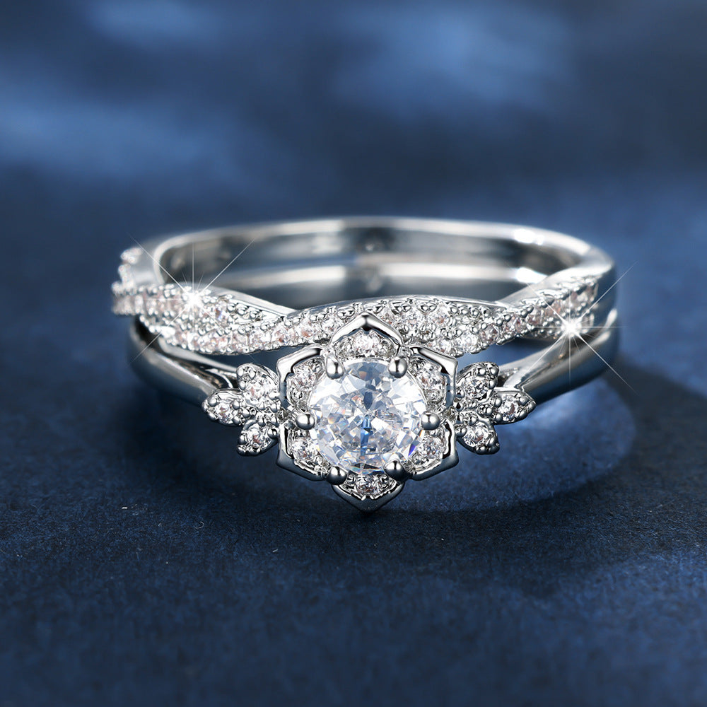 Damen Ring set mit floralem Design und funkelnden Zirkonia Shop Nory