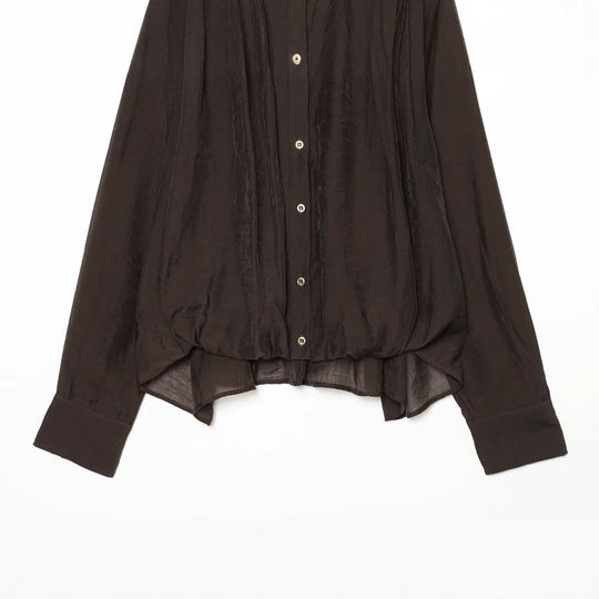 Damen Transparente Bluse mit drapiertem Schlauchkragen, Knopfleiste und Ballonärmeln Shop Nory