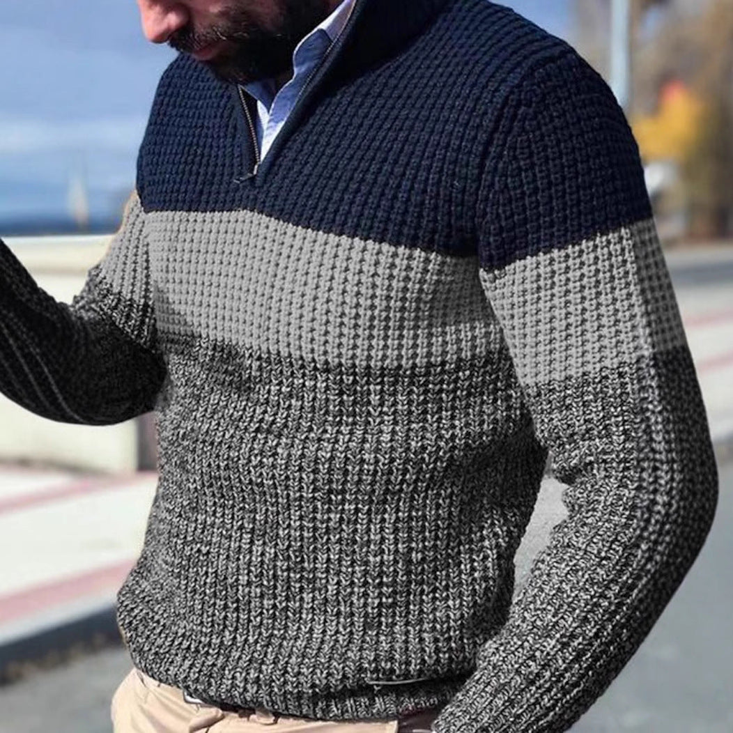 Herren Grobgestrickter Strukturstrick-Pullover mit halbem Reißverschluss und Raglanärmeln Shop Nory