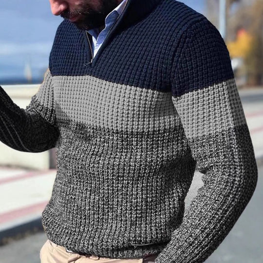 Herren Grobgestrickter Strukturstrick-Pullover mit halbem Reißverschluss und Raglanärmeln Shop Nory
