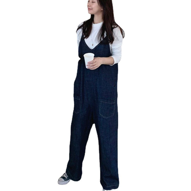 Damen Oversized Denim-Latzhose mit weitem Bein und Eingrifftaschen Shop Nory