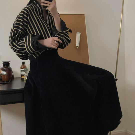 Damen Gestreifte Oversize-Hemdbluse mit Tropfenärmeln und Knopfmanschetten Shop Nory