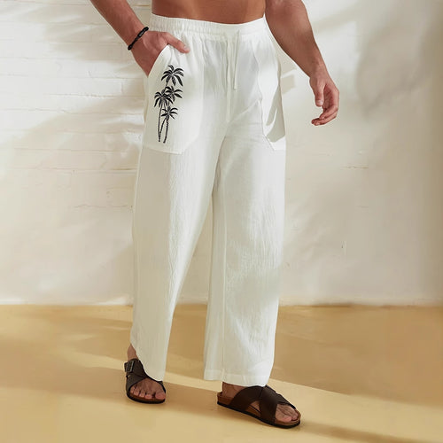 Herren Leichte Leinen-Loungehose mit weitem Bein, Kordelzug und aufgesetzten Taschen Shop Nory
