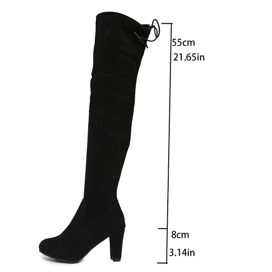 Damen Overknee-Slouch-Stiefel mit 8cm Blockabsatz und verstellbarem Kordelabschluss Shop Nory