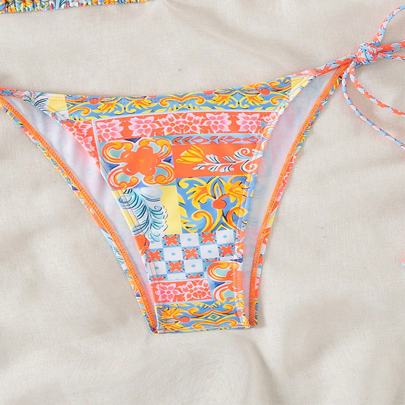 Damen Triangel-Bikini-Set mit verspielt floralem Muster und verstellbaren BindShopnoryändern