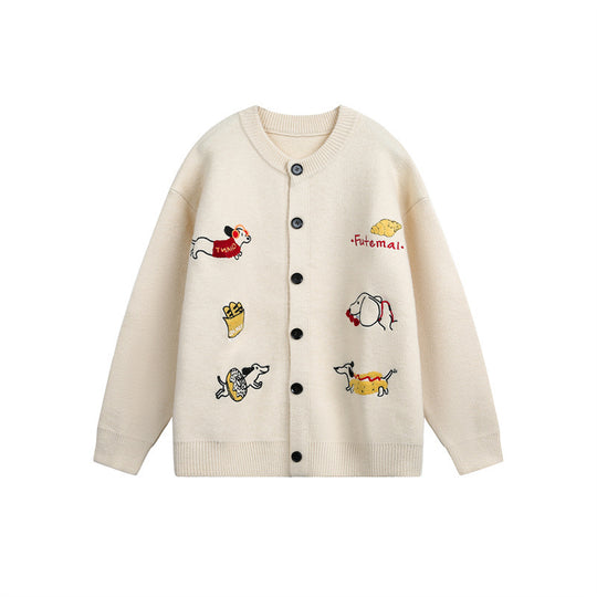 Damen Gestrickte Oversize-Cardigan mit verspielten Hunde-Stickereien Shop Nory