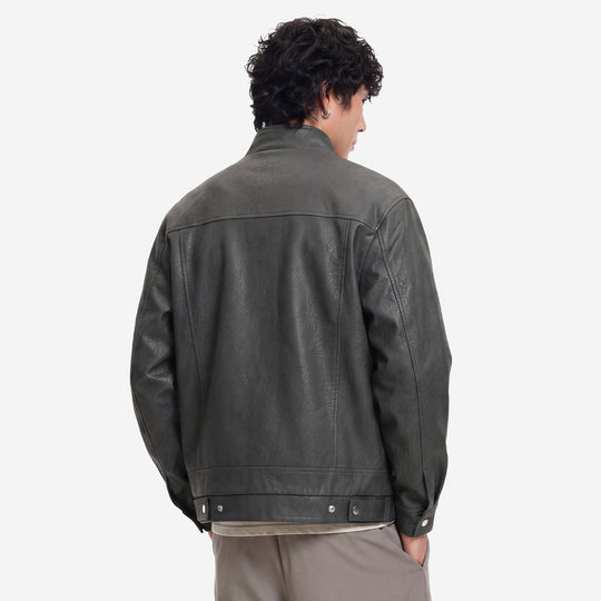 Herren Lederjacke im Fieldstil mit Stehkragen, Brustklappen und Reißverschluss Shop Nory