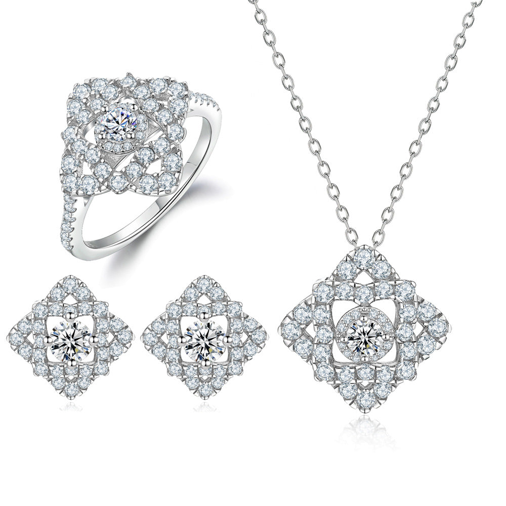 Damen elegantes Schmuckset mit funkelndem Ring, Ohrringen und Halskette Shop Nory