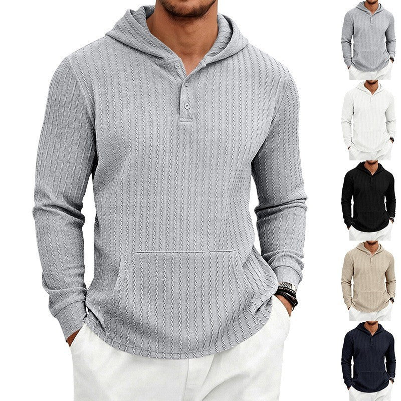 Herren Kapuzenpullover mit Waffelstruktur, Henley-Knopfleiste und Kängurutasche Shop Nory