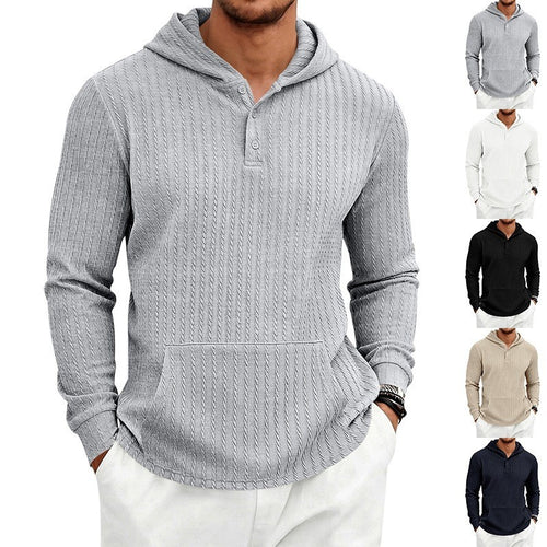 Herren Kapuzenpullover mit Waffelstruktur, Henley-Knopfleiste und Kängurutasche Shop Nory