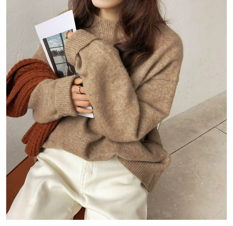 Damen Lässiger Kuschel-Feinstrickpullover mit Stehkragen und verlängerten Bündchen Shop Nory