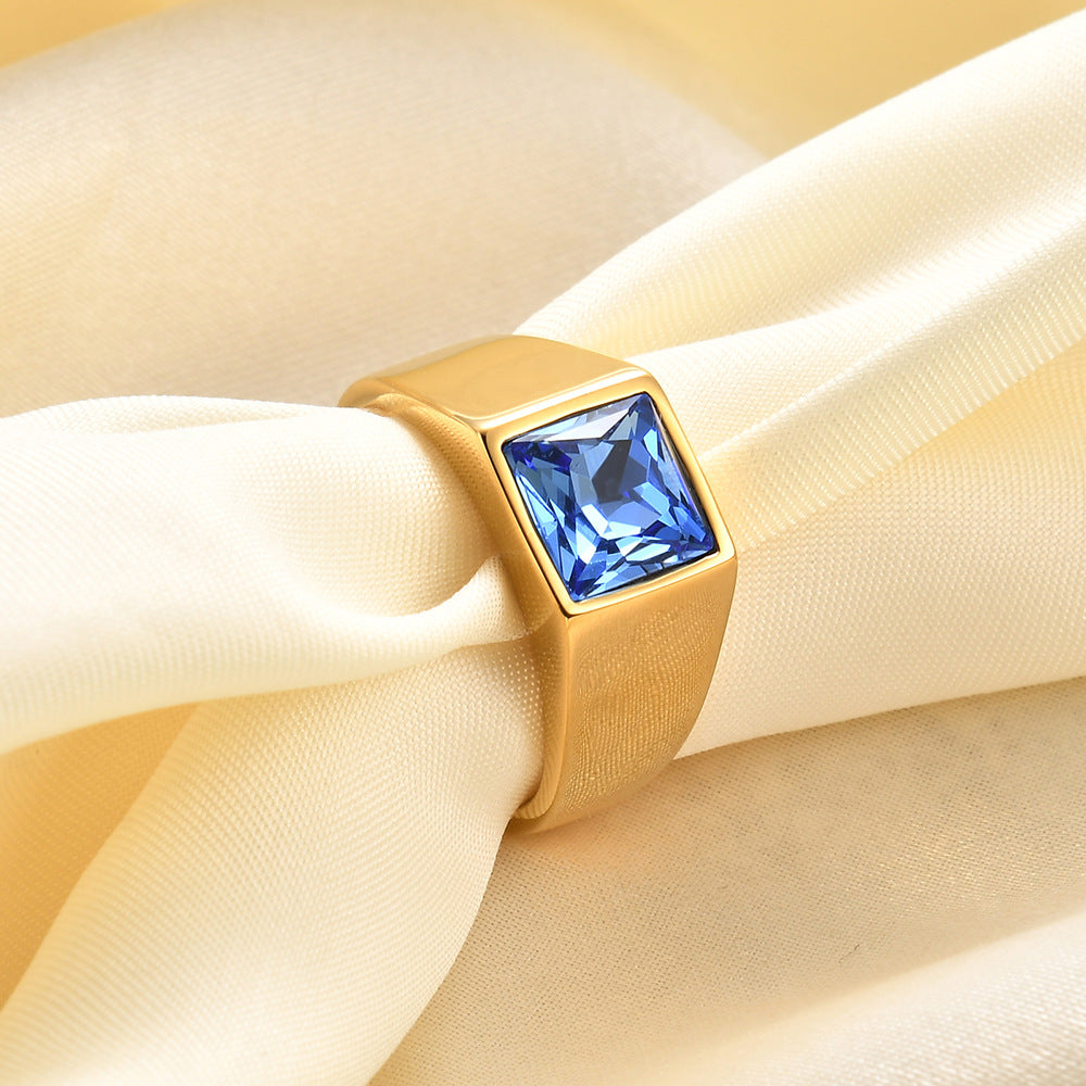 Herren Ring mit quadratischem, facettiertem Edelstein und modernem Design Shop Nory