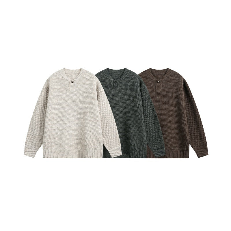 Unisex Strukturierter Strickpullover mit Henley-Knopfleiste Shop Nory