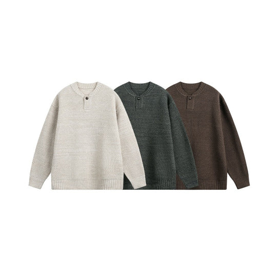 Unisex Strukturierter Strickpullover mit Henley-Knopfleiste Shop Nory