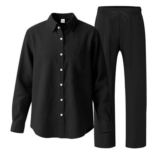 Damen nan komfortables Lounge-Set mit oversized Hemdbluse und elastischer Kordelzug-Hose Shop Nory
