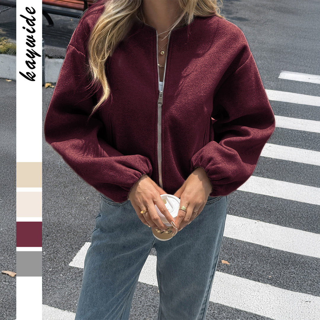 Damen nan kurze kuschelige Bomberjacke mit durchgehendem Reißverschluss, elastischem Saum und verdeckten Eingrifftaschen Shop Nory