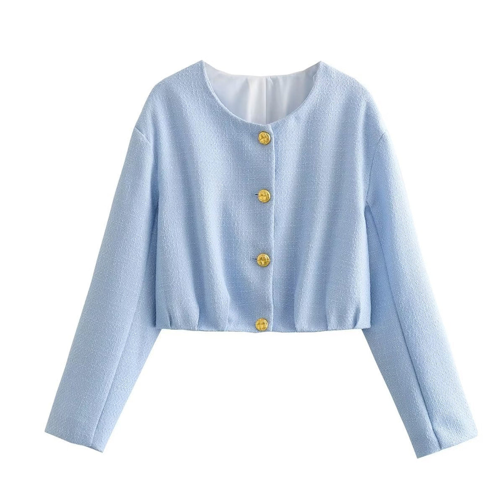 Damen elegante cropped Jacke mit goldenen Knopfdetails Shopnory