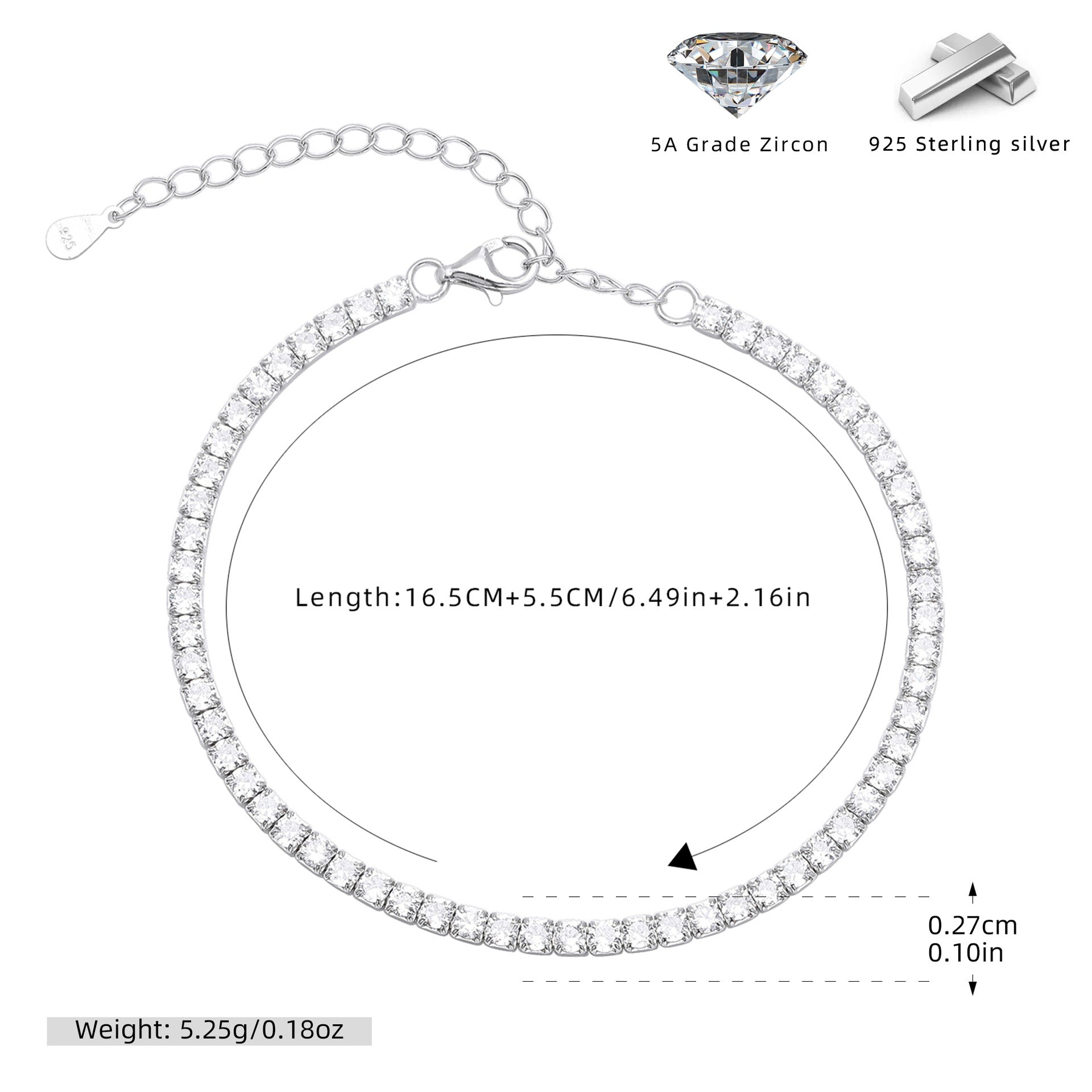Damen Armband mit funkelnden Zirkonsteinen und edlem 925 Sterling Silber Shop Nory